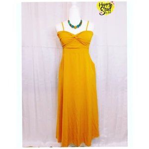 Premium sweetheart neckline twist front long maxi yellow dress